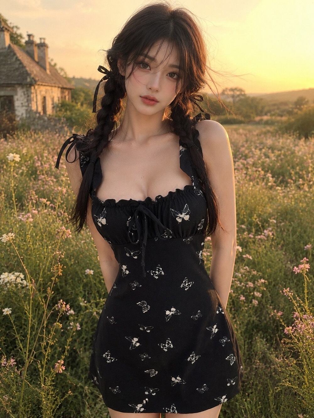 Whimsygoth Butterflies & Meadowcore Moonlight Milkmaid romance Mini Dress